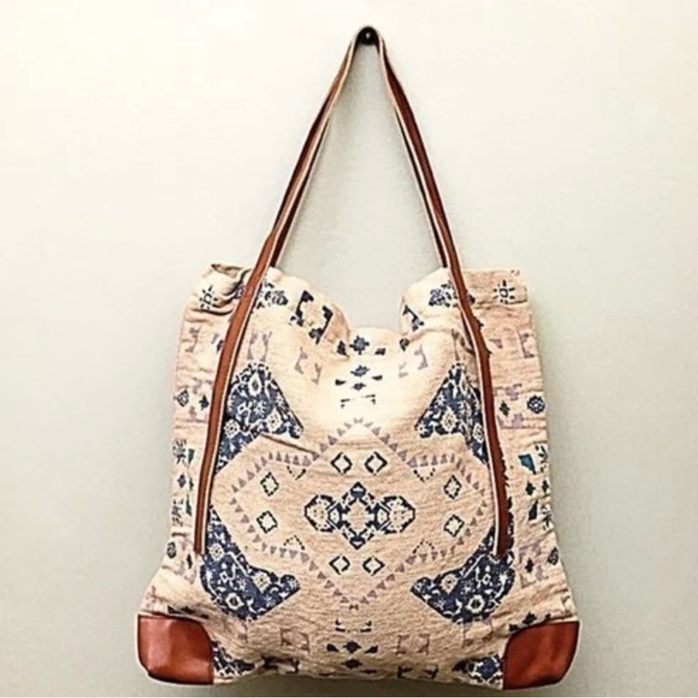 Free People Blue and Cream Tote Bag